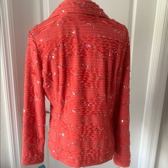 Clara Sun Woo Coral Textured Sequined Jacket Square Buttons Sz L - Picture 5 of 8